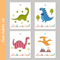 Cute labels set with funny dinosaurs