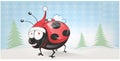 Cute Lady bug chistmas banner background