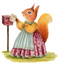 Cute lady squirrel send a letter.