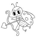 Cute ladybug Amur. Small insect with bow and arrow heart. Vector illustration. Outline drawing. doodle ladybird