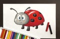 Cute ladybug crayon pastel drawing