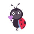 Cute ladybug with heart. Little ladybird insect mascot cartoon vector illustration