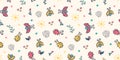 Cute ladybug seamless pattern. Ladybird cartoon character childrens illustration. Lady-beetle floral summer vector pattern with Royalty Free Stock Photo