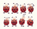 Cute Ladybugs with different facial expressions