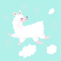 Cute Lama cartoon character in the air.Love the llama.Perfect for poster,greeting card,invitation, children room decor