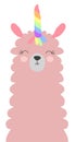 Cute lama with a unicorn horn in the color of the rainbow. Lamacorn. in the Scandinavian style