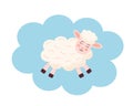 Cute lamb in the cloud. Cartoon baby sheep character. Royalty Free Stock Photo