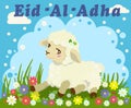 Cute lamb for Eid Al Adha Mubarak, Bakrid Mubarak. Vector Illustration