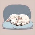 Cute lamb sleeping with his head on a pillow,