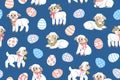 Cute lambs and Easter eggs seamless pattern. Vector repeating Easter background. Royalty Free Stock Photo
