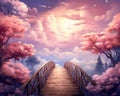 cute landscape with a fantasy bridge wood with cloud.