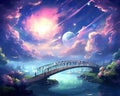 cute landscape with a fantasy bridge wood with cloud.