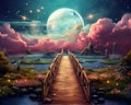 cute landscape with a fantasy bridge wood with cloud.