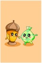Cute lantern with cute Ramadan food cartoon illustration