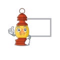 Cute lantern Scroll cartoon character Thumbs up with board Royalty Free Stock Photo