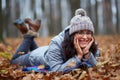 Cute latino girl in the forest Royalty Free Stock Photo