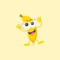 Cute laughing banana mascot on light background