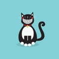 Cute laughing black cat icon sitting with funny shining orthodontics teeth