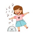 Cute Laughing Girl Dancing to Music Vector Illustration