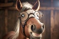 cute laughing horse in glasses and ears on head close-up Royalty Free Stock Photo