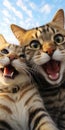 cute laughing kitty is taking selfie with his partner