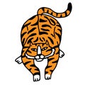 Cute laying tiger in a doodle cartoon style. Cute hand drawn tiger character