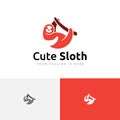 Cute Lazy Sloth Hanging Tree Branch Nature Logo Royalty Free Stock Photo