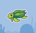 cute leatherback turtle swimming underwater. cartoon animal nature concept Isolated illustration. Flat Style suitable for Sticker