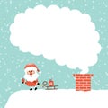 Left Standing Santa Claus With Sleigh On Roof Cloud Of Smoke Snow Turquoise