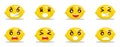 cute lemon cartoon emoji set. different emoji on the lemon shaped face. angry, sad, dissapointed, laughing, happy faces