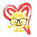 Cute lemon character in glasses with hand Royalty Free Stock Photo