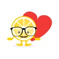 Cute lemon character in glasses with heart Royalty Free Stock Photo
