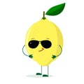 A cute lemon character in the style of a cartoon in sunglasses.