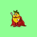 Cute Lemon character with Super hero costume and try to fly. Fruit character icon concept isolated. Emoji Sticker. flat cartoon Royalty Free Stock Photo