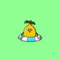Cute Lemon character with swim ring float. Fruit summer icon concept isolated. flat cartoon style Premium Vector Royalty Free Stock Photo