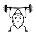 Cute lemon with dumbbells. Sports, hobbies, exercise. Doodle style.