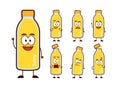 Cute lemon orange bottle juice drink cartoon character mascot set