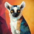 Cute lemur portrait in low poly style. Animal illustration. Generative AI animal ai