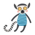 Cute lemur in a swimsuit, swimming cartoon character illustration. Royalty Free Stock Photo