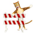 Cute Leopard cartoon character with baracade Royalty Free Stock Photo