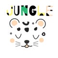 Cute leopard face. Hand drawn jungle animal face in scandinavian style. For kids fashion prints and design. Nursery decoration