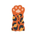 Cute leopard paw with soft gentle pads in doodle style. Big cat's hand raised up, gesturing hi. Adorable foot of wild