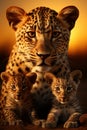 a cute leopardess and her cutest cubs image Royalty Free Stock Photo