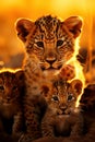 a cute leopardess and her cutest cubs photograph Royalty Free Stock Photo