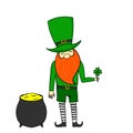 Cute leprechaun with clover in hand for good luck. Fun leprechaun for St. Patrick\'s Day