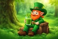 Cute leprechaun drinking green cocktail