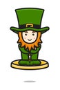 Cute leprechaun saint patrick day character flying with gold coin Royalty Free Stock Photo