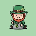 Cute Leprechaun Sitting with Bag of Clovers Illustration Royalty Free Stock Photo