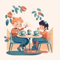 cute lesbian couple drinking coffee in the cafe cartoon illustration