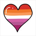 Cute lesbian pride flag heart cartoon illustration motif set. Hand drawn isolated LGBTQ romantic elements clipart for